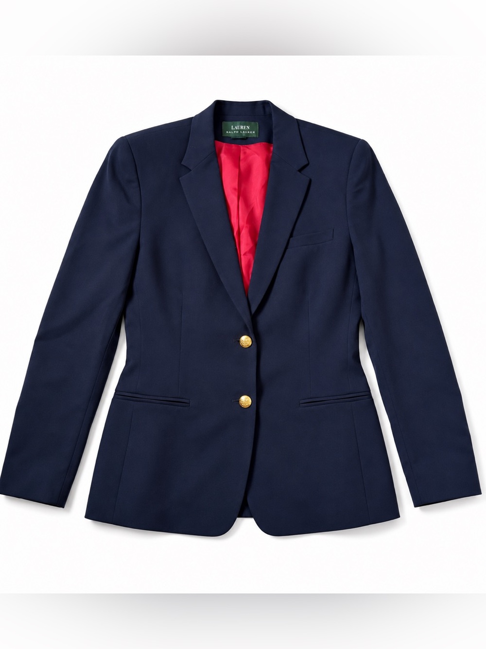 Ralph Lauren Navy Wool Blend Blazer Gold Crest Buttons Size 12  Classic